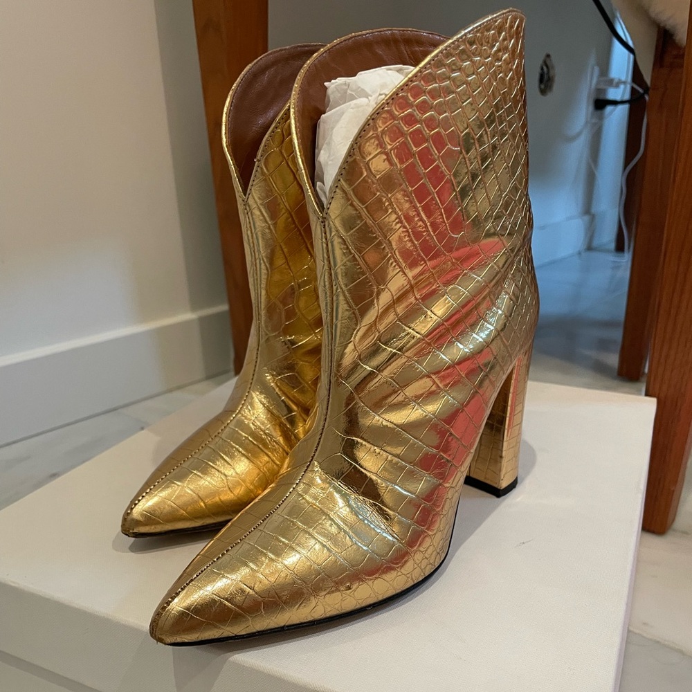 Paris Texas Gold Heeled Boots with Textured Design